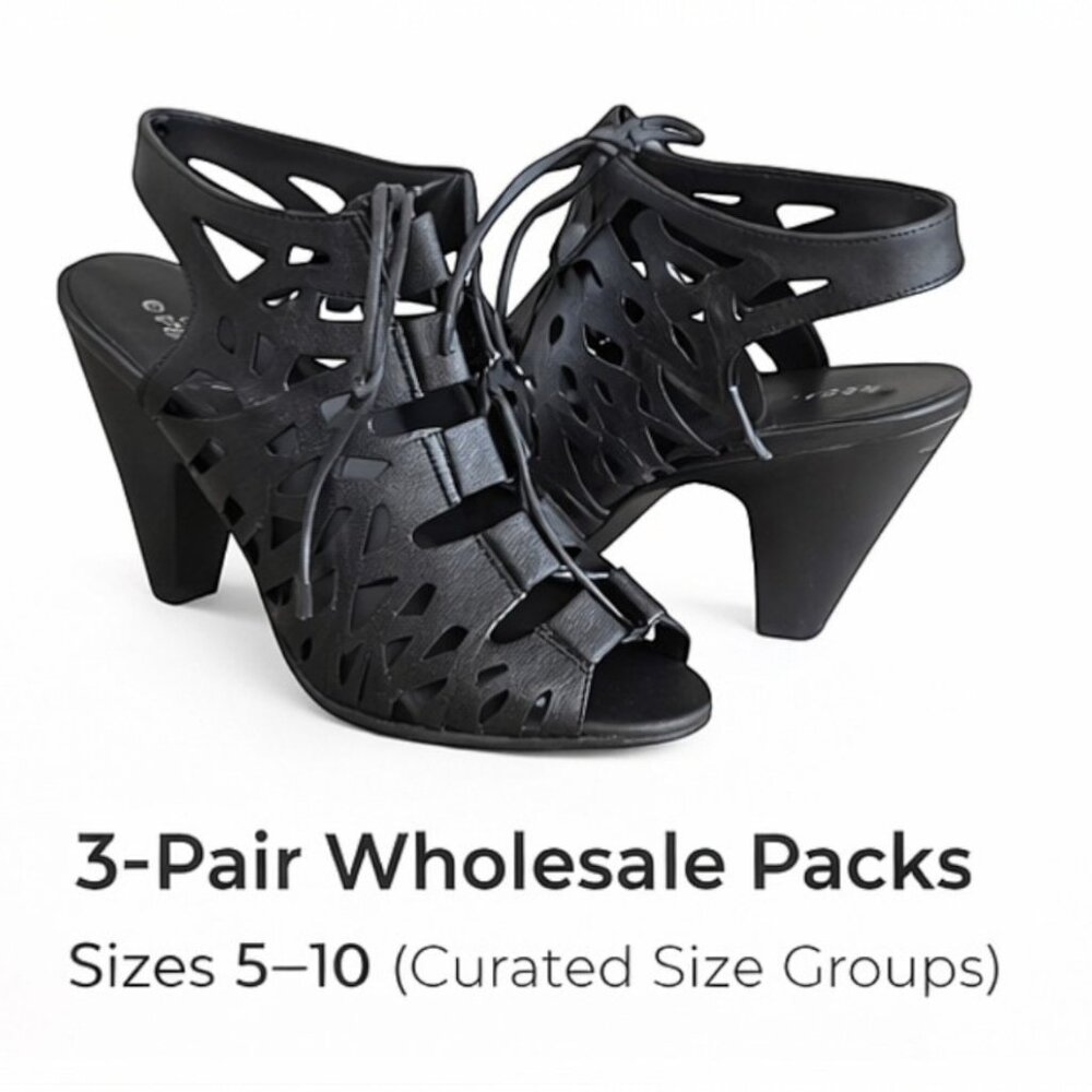 Top Moda Yucca-1 Cutout Heeled Sandals 3-Pair Wholesale Packs (Sizes 5–10)